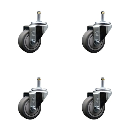 Service Caster 3'' Thermoplastic Rubber Wheel Swivel 7/16'' Grip Ring Stem Caster Set, 4PK SCC-GR20S314-TPRB-716138-4